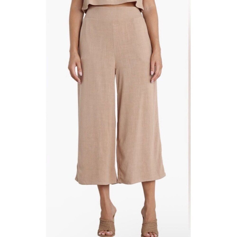 petal & pup tan pants Nicola Crop Wide Leg Linen Blend Pants 0 Xxs Xs
